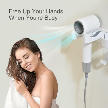3-in-1 Hair Tool Organzier Wall Mount, Adhesive/Screw Mounting | Hair Dryer Storage Curling Iron & Straightener Holder with Cord Hooks, Vanity Bathroom Organizer, White & Stainless Steel