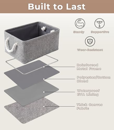 Storage Bins for Shelves - 11.8x7.9x5.2 inch Grey Small Storage Baskets for Organizing, Fabric Storage Cubes Closet Organizer for Home Nursery Gift Decorative (Gray)