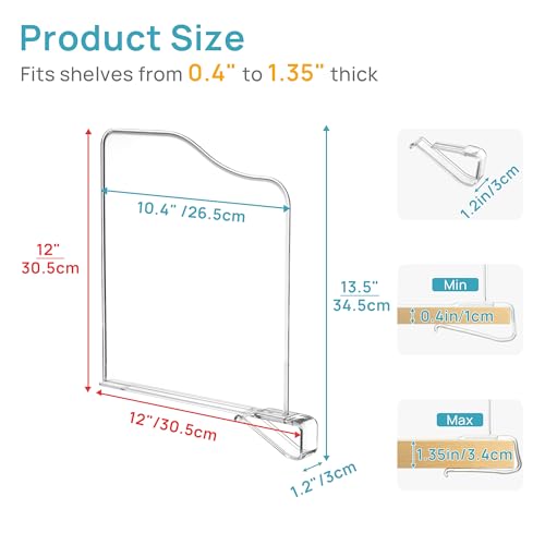 Vtopmart 12" Extra Tall x 11.7" Deep Shelf Dividers, 12 Pack | For Closet Organization, Maximizes Closet Vertical Space, Easy to Install, Fit Deep Shelf Thicknesses From 0.4" to 1.35"