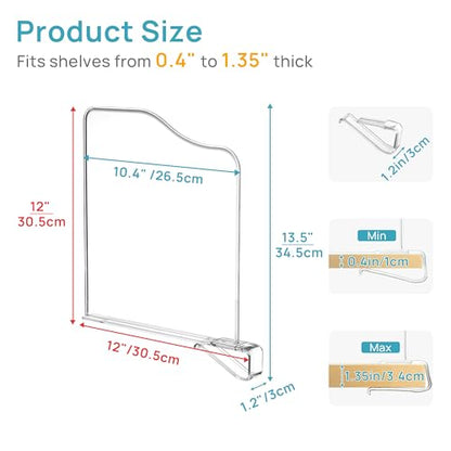 Vtopmart 12" Extra Tall x 11.7" Deep Shelf Dividers, 12 Pack | For Closet Organization, Maximizes Closet Vertical Space, Easy to Install, Fit Deep Shelf Thicknesses From 0.4" to 1.35"