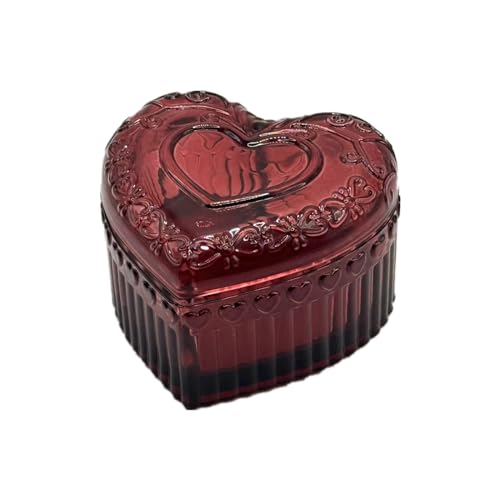 Glass Jewelry Box Heart Shape Cute Box for Storage Ring Earring Trinket Vintage Jewelry Organizer Decorative Gift for Women Girls-GRB003-Red