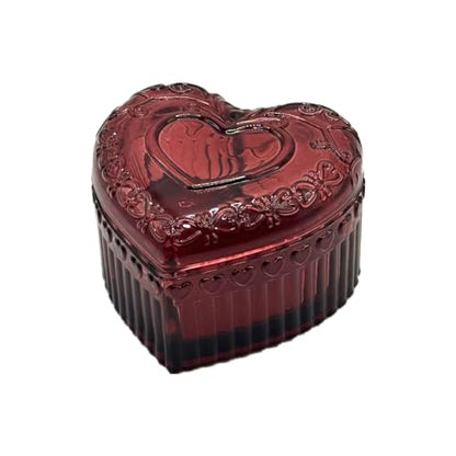 Glass Jewelry Box Heart Shape Cute Box for Storage Ring Earring Trinket Vintage Jewelry Organizer Decorative Gift for Women Girls-GRB003-Red