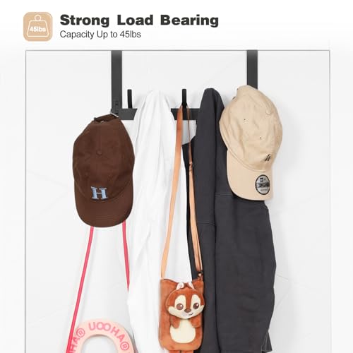 Optish Door Hanger Hook, Over The Door Hooks for Hanging, Over The Door Towel Racks for Bathroom, Over The Door Hanger - 5 Triple Hooks for Towel, Clothes and Hat (Black, 2 Pack), TRI-1P