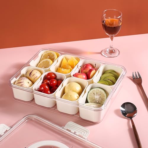 Divided Serving Tray with Lid and Handle - Snackle Box Charcuterie Container for Portable Snack Platters - Clear Organizer for Candy, Fruits, Nuts, Snacks - Perfect for Party, Entertaining