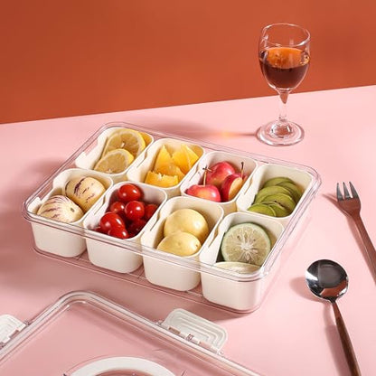 Divided Serving Tray with Lid and Handle - Snackle Box Charcuterie Container for Portable Snack Platters - Clear Organizer for Candy, Fruits, Nuts, Snacks - Perfect for Party, Entertaining