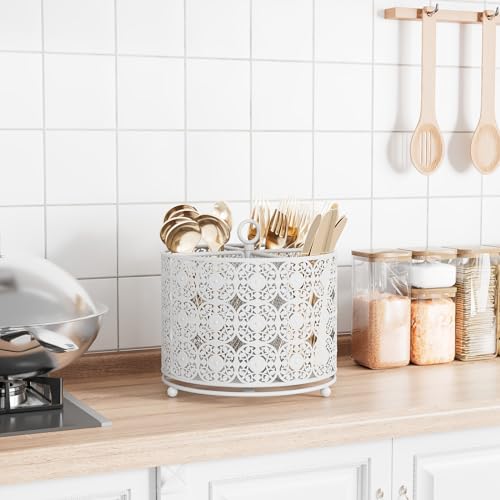 Rotating Utensil Caddy Holder - Higher Raised Cutl... (White | Metal)