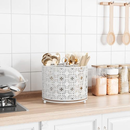 Rotating Utensil Caddy Holder - Higher Raised Cutl... (White | Metal)