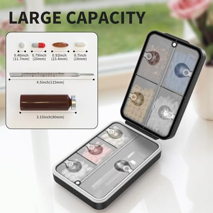 Restree Weekly Pill Organizer 8 Compartment, [Triple Seal Magnetic Lock] Travel Pill Case with Labels & Inner Lid, Moisture Proof for Vitamins, Fish Oil, Supplements, Daily Meds – 7+1 Large (Black)