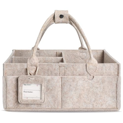 Diaper Caddy Organizer - Large Baby Caddy Organizer with Handle (Oatmeal) | Newborn Registry Essentials, Portable Nursery Storage Bin for Wipes, Bottles, Baby Shower Basket Gifts for Boys or Girls