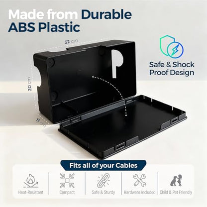 Cable Management Box with Included Mounting Hardware – ABS Cord Organizer (12,7 x 7,8 x 4,5 in) | Heat-Tolerant Power Strip & Cable Storage | Wall-Mountable or Floor Use