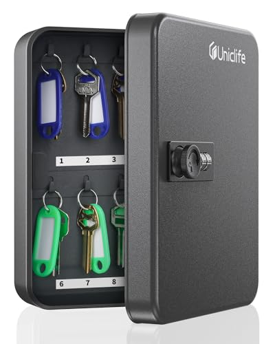 Uniclife 20-Key Steel Key Cabinet, Black Key Box with Combination Lock | Resettable Digital Security Storage Box, Wall-Mounted Key Organizer with Colorful Key Tag Labels for Schools and Companies