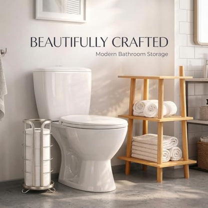 BROOKSTONE Toilet Paper Holder Stand Reserve - Free Standing Toilet Paper Stand with Storage that Holds Mega Rolls, Standing Bathroom Tissue Organizer, Bathroom Decor - Modern Storage Holder, Nickel