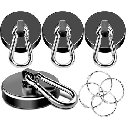 Strong Magnetic Hooks Heavy Duty 200LBS+ Black Swivel Magnet Hook | Neodymium Magnets with Carabiner Hook Magnet Hooks for Curtain Workplace 4 Pack