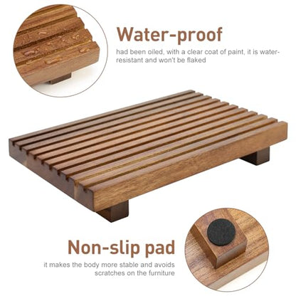 Acacia Wood Risers for Bathroom Tray Kitchen Counter Decor Sink Soap Dish | Decorative Sponge Holder for Kitchen Sink Bathroom Countertop Vanity Toilet Decor Lotion Tray Wooden Pedestal Soap Holder