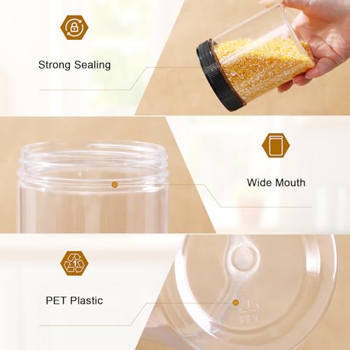 Janisfirst 16oz Clear Plastic Jars With Lids,Plastic Jars With Lids,Airtight Container Ideal For Dry Food, Peanut Butter, Honey Jam,Cream, Bathroom and Storage(set of16)