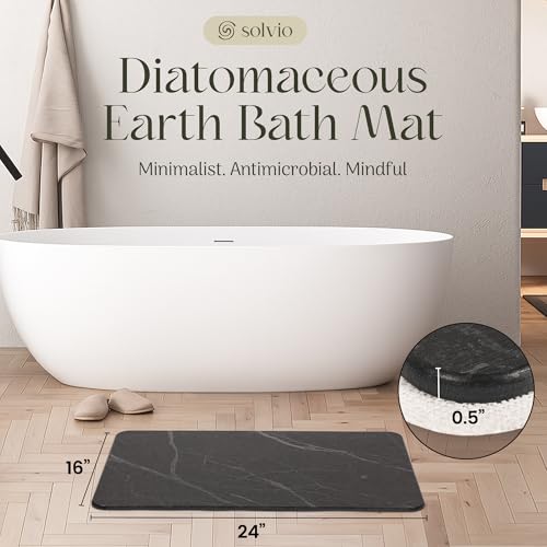 Quick Dry Shower Stone Bath Mat, Super Absorbent & Non-Slip 24 x 16 Inch Diatomaceous Earth Mat, Durable & Easy to Clean Diatomite Bath Mat for Bathroom Floor/Kitchen (Charcoal)