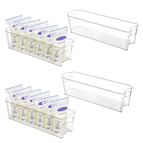 Vtopmart 4Pcs Clear Breastmilk Storage Bags Container in Freezer Fridge | BPA-free Plastic Storage Bins, For Breast Milk Baby Pouches Formula Bottles and Yogurts, In Freezer Fridge and Pantry