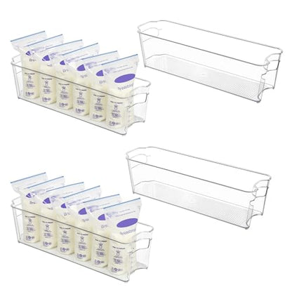 Vtopmart 4Pcs Clear Breastmilk Storage Bags Container in Freezer Fridge | BPA-free Plastic Storage Bins, For Breast Milk Baby Pouches Formula Bottles and Yogurts, In Freezer Fridge and Pantry