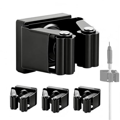 Magnetic Broom and Mop Holder Wall Mount, Black 4 Pack | Space-Saving magnetic broom holder, heavy duty magnet hooks, no-drill over the door broom gripper,RV Camper Wall Organizer