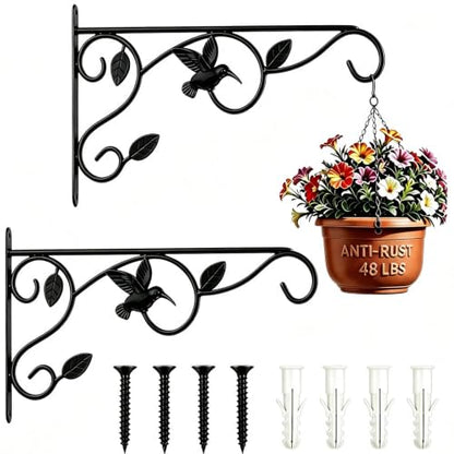 Heavy Duty Plant Hangers for Hanging - 2 Pack Metal Wall Plant Hooks Indoor Outdoor, 12 Inch Rust Resistant Plant Bracket for Bird Feeders, Planters, Lanterns, Wind Chimes - Patio, Garden, Home Decor
