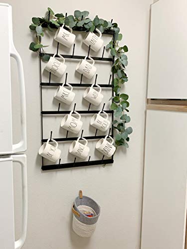 Wall Mounted Coffee Mug Rack - Large Rustic Black... (Black | Metal)