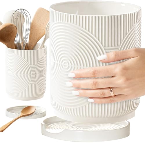 Utensil Holder, 7.2" Kitchen Utensil Holder for Co... (White | Ceramic)