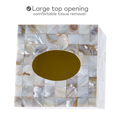 Milano Mother of Pearl Square Resin Tissue Box Cover with Bottom Slider