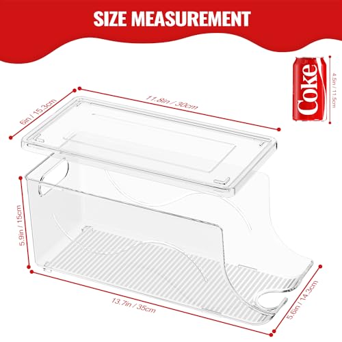 SCAVATA 2 Pack Stackable Refrigerator Organizer, Soda Can Dispenser Pop Cans Container Beverage Holder with Lid for Fridge, Freezer, Kitchen, Clear Plastic Storage Bins-Holds 10 Cans Each