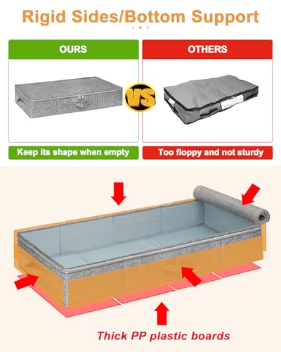 punemi 6.7 in Tall Sturdy Under Bed Storage Container with Lid, 2Pack, Gray | Stackable Clothes Storage Bag with Rigid Side and Bottom , for Blankets, Bedding& Shoes, Closet, Dorm & Bedroom Organization
