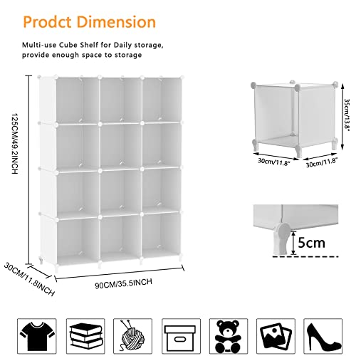 AWTATOS 12 Cube Storage Organizer, Closet Organizer Storage Shelves, White | Portable Closet Organizers, DIY Stackable Storage Cubes Shelves Bookshelf, Plastic Clothes Shelving for Home, Bedroom