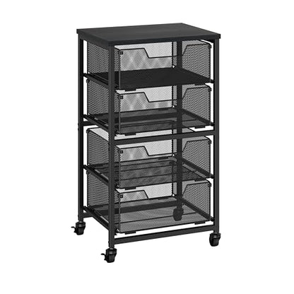 Rolling Cart with Drawers, 4-Drawer Storage Cart on Wheels with Wooden Top, Metal Utility Cart with Storage Drawers, Craft Storage Art Cart for Classroom, Office, Kitchen, Bedroom,Patent Pending
