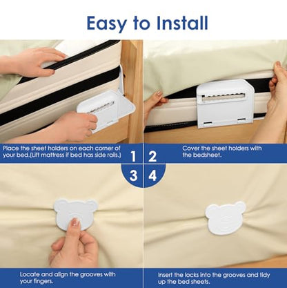 Patented Bed Sheet Holders ABS Lock System for Fitted Sheets Secure Clips | Patented Lock Design, 168 Anti-Slip Points, Reinforced ABS Material, One-Time Installation, Fits All Mattress Sizes
