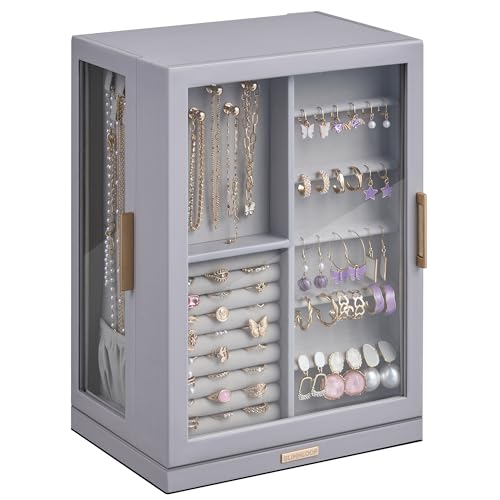 360° Rotating Jewelry Box with 7 Drawers, Spacious... (Grey)