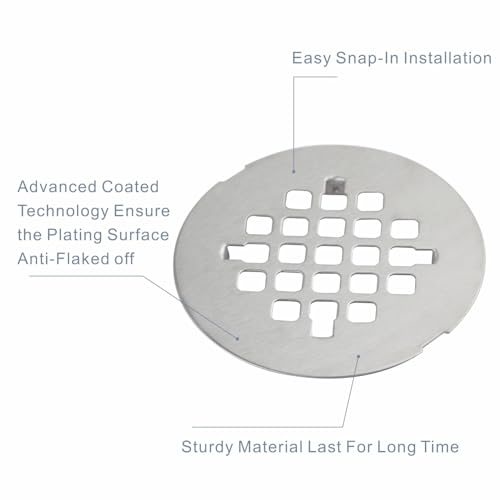 HIDROP Brushed Nickel Snap-in Shower Floor Drain Cover,4-1/4" OD Round Grid | Stainless Steel Shower Floor Drain, Replacement Shower Drain Cover, Hair Catcher, Easy-to-Install, Round Bathroom Drain Cover