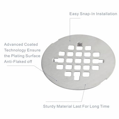 HIDROP Brushed Nickel Snap-in Shower Floor Drain Cover,4-1/4" OD Round Grid | Stainless Steel Shower Floor Drain, Replacement Shower Drain Cover, Hair Catcher, Easy-to-Install, Round Bathroom Drain Cover