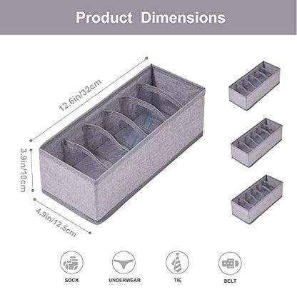 3 Pack Sock Underwear Drawer Organizer Dividers, Collapsible Cabinet Closet Storage Boxes for Clothes, Socks, Lingerie, Underwear, Tie, Belt, Baby, Bedroom