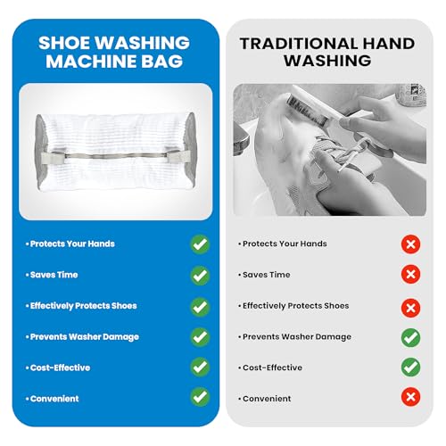 Shoe Washing Machine Bag - 360° Deep Cleaning White Laundry Shoe Bag for Washer and Dryer With Adjustable Shoes Trees - 2pc Reusable Shoe Cleaning Bag for Sneaker Tennis Shoes Unstain Cleaner Kit