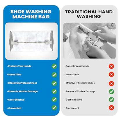Shoe Washing Machine Bag - 360° Deep Cleaning White Laundry Shoe Bag for Washer and Dryer With Adjustable Shoes Trees - 2pc Reusable Shoe Cleaning Bag for Sneaker Tennis Shoes Unstain Cleaner Kit