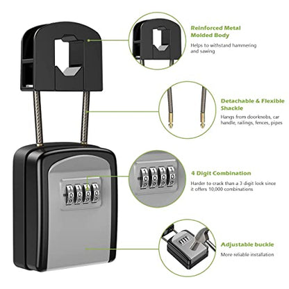 KeeKit Key Lock Box, Upgraded Key Safe Box for Lever Handles with Removable Buckle & Resettable 4-Digit Combination, Waterproof Secure Storage for Home, Office, Indoor & Outdoor Use