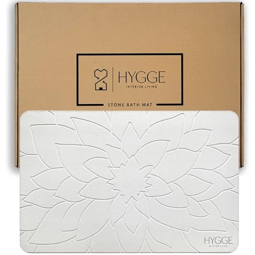 Diatomaceous Earth Stone Bath Mat - Ivory Bloom | Modern Fast Dry Bathroom Floor Shower Mat, Quick Drying Premium Luxury Diatomite Spa Stone Gift, Non-Slip Base, 23.6” x 15.4”