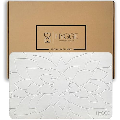 Diatomaceous Earth Stone Bath Mat - Ivory Bloom | Modern Fast Dry Bathroom Floor Shower Mat, Quick Drying Premium Luxury Diatomite Spa Stone Gift, Non-Slip Base, 23.6” x 15.4”