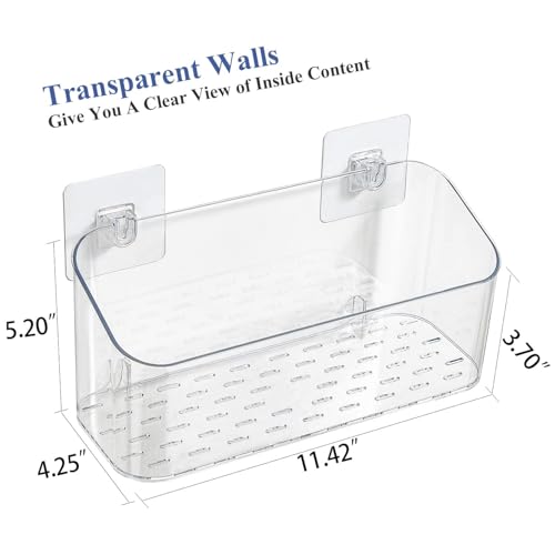 Bath Toy Storage Holder, 2 Pack Clear Bathtub Shower Caddy Shower Organizer | No Drill Large Drainage Basket Holds Bath Toys & Shower Supplies, Keeps Kids Toys Dry for Tub, Shower Stall, Kids Bathroom