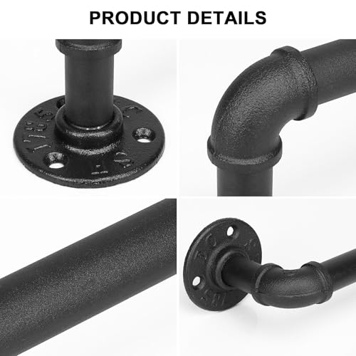 Industrial Pipe Towel Rack Towel Bar, Heavy Duty Wall Mounted Rustic Farmhouse Bath Towel Holder for Bathroom (Black, 12 inch)