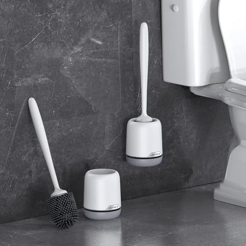 2 Pack Silicone Toilet Bowl Brush and Holder Set with Ventilated Holder, Floor Standing & Wall Mounted Toilet Scrubber