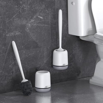 2 Pack Silicone Toilet Bowl Brush and Holder Set with Ventilated Holder, Floor Standing & Wall Mounted Toilet Scrubber