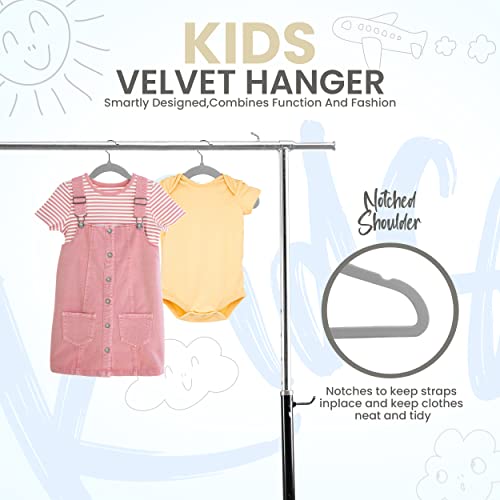 Utopia Home Kids Velvet Hanger 50 Pack – 11" Premium Baby Hangers - Grey | Premium Non-Slip Baby Hangers for Baby and Toddlers, Durable Ultra-Slim Space-Saving Closet Organizers