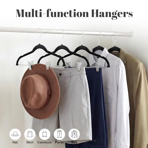 HOUSE DAY Skirt Hangers 24 Pack, Velvet Pants Hangers with Adjustable Clips | Black, Space Saving Slim Shorts Hanger, Heavy Duty Non Slip Clip Hanger for Pants, Skirts, Shorts - 0-15inch Movable Clips