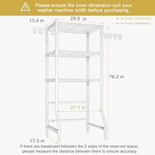 U8 Mini Laundry Room Storage Organizer, Over The Washer and Dryer Storage Shelves for Laundry Organization, 29.5”W x 17.3”D x 76.2”H, Suit Washing Machine Width Within 27.1”, Hold 304 lb, White