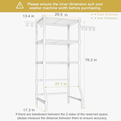 U8 Mini Laundry Room Storage Organizer, Over The Washer and Dryer Storage Shelves for Laundry Organization, 29.5”W x 17.3”D x 76.2”H, Suit Washing Machine Width Within 27.1”, Hold 304 lb, White