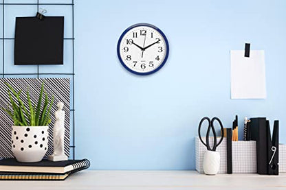 Bernhard Products Navy Wall Clock Silent Non Ticking - 10 Inch Quality Quartz Battery Operated Round Easy to Read Home/Kitchen/Office/Classroom/School Clock